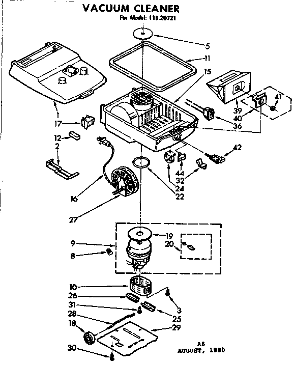 Base Assembly Diagram and Parts List for 11620721  Kenmore Canister Vacuum