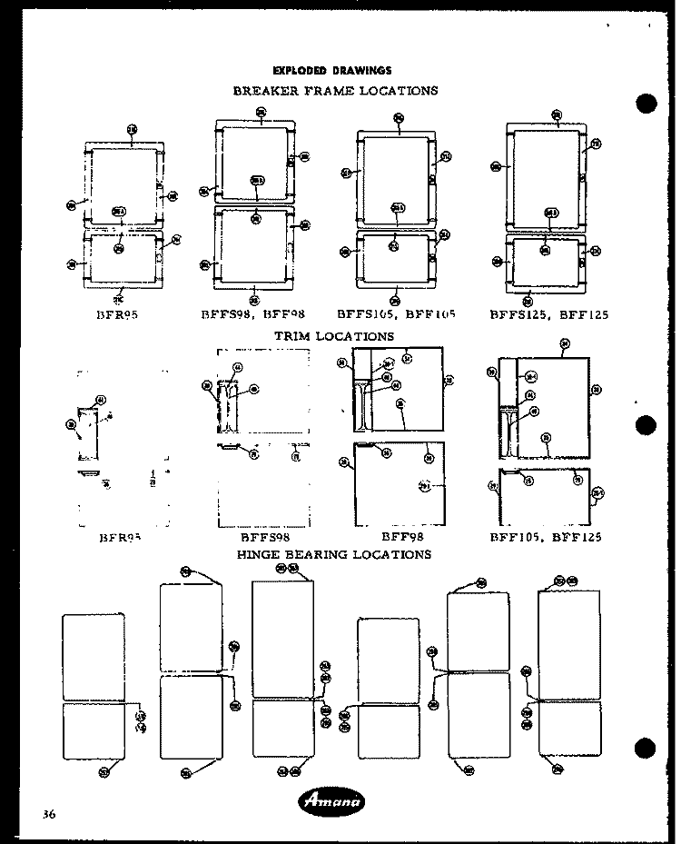 BREAKER FRAME LOCATIONS Diagram and Parts List for BFR105L  Amana Refrigerator