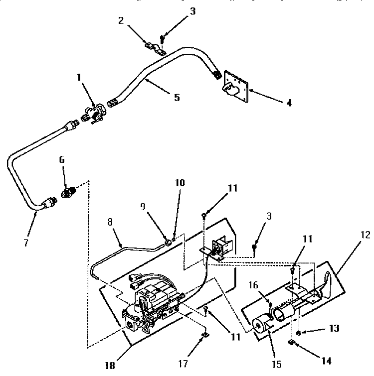 STANDING PILOT BURNER Diagram and Parts List for FG6181  Amana Dryer