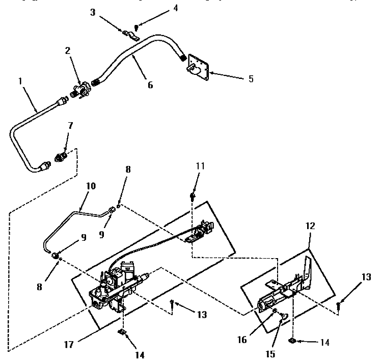 STANDING PILOT BURNER Diagram and Parts List for FG6181  Amana Dryer