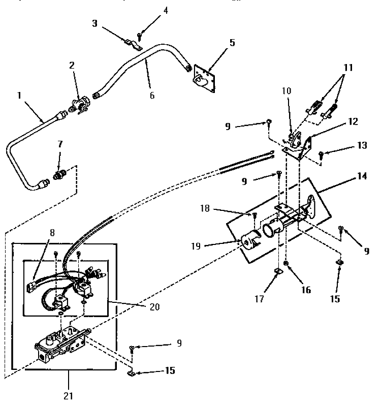 GLOW BAR IGNITION BURNER Diagram and Parts List for FG6211  Amana Dryer