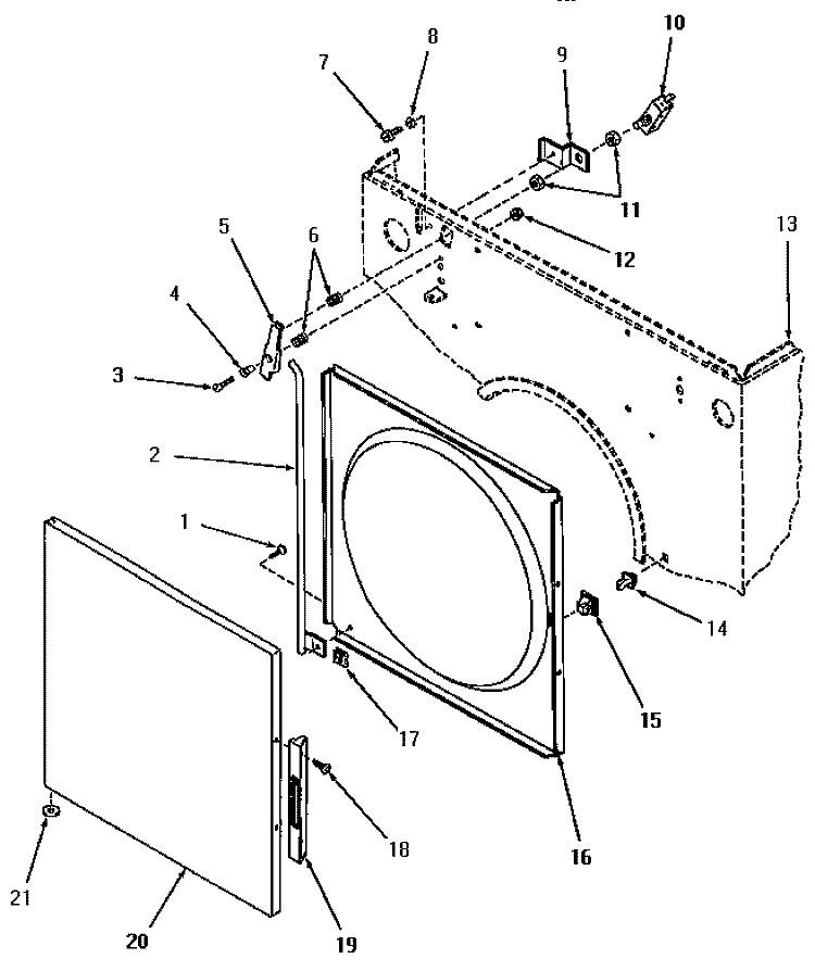 LOADING DOOR AND DOOR SAFETY SWITCH Diagram and Parts List for HZ1070  Speed Queen Dryer