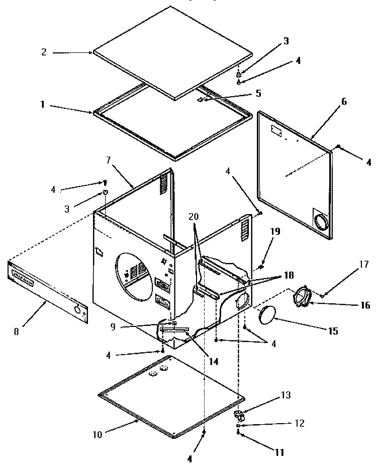CONTROL PANEL AND CABINET Diagram and Parts List for DE1160  Speed Queen Dryer