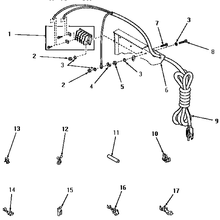 POWER CORD, WIRE HARNESS, WIRE & TERM Diagram and Parts List for DE1160  Speed Queen Dryer