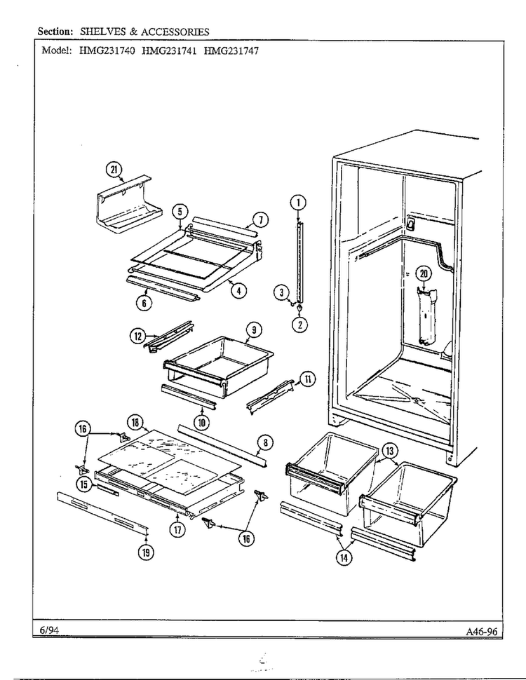 Shelves And Accessories Diagram and Parts List for 231740  Admiral Refrigerator