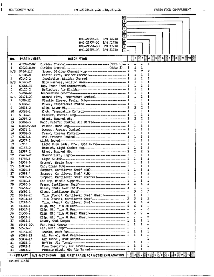 Fresh Food Compartment Page 2 Diagram and Parts List for 21954A  Admiral Refrigerator