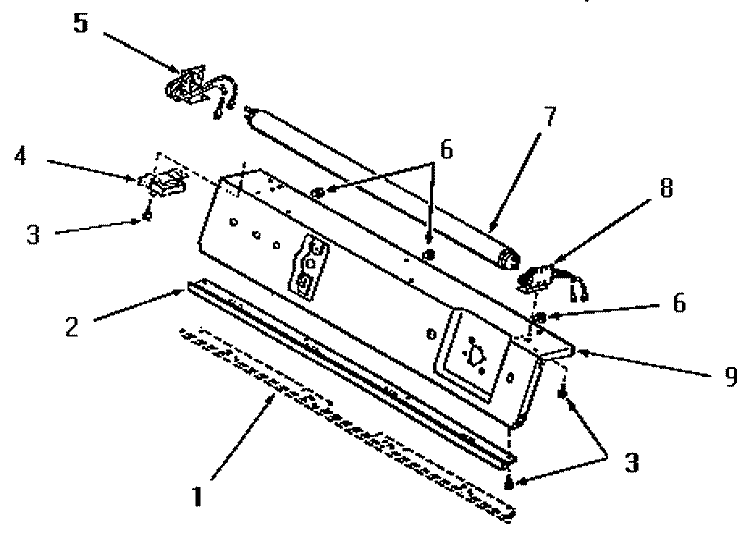 PANEL SUPPORT PLATE AND FLUORESCENT TUBE Diagram and Parts List for FG9061  Amana Dryer