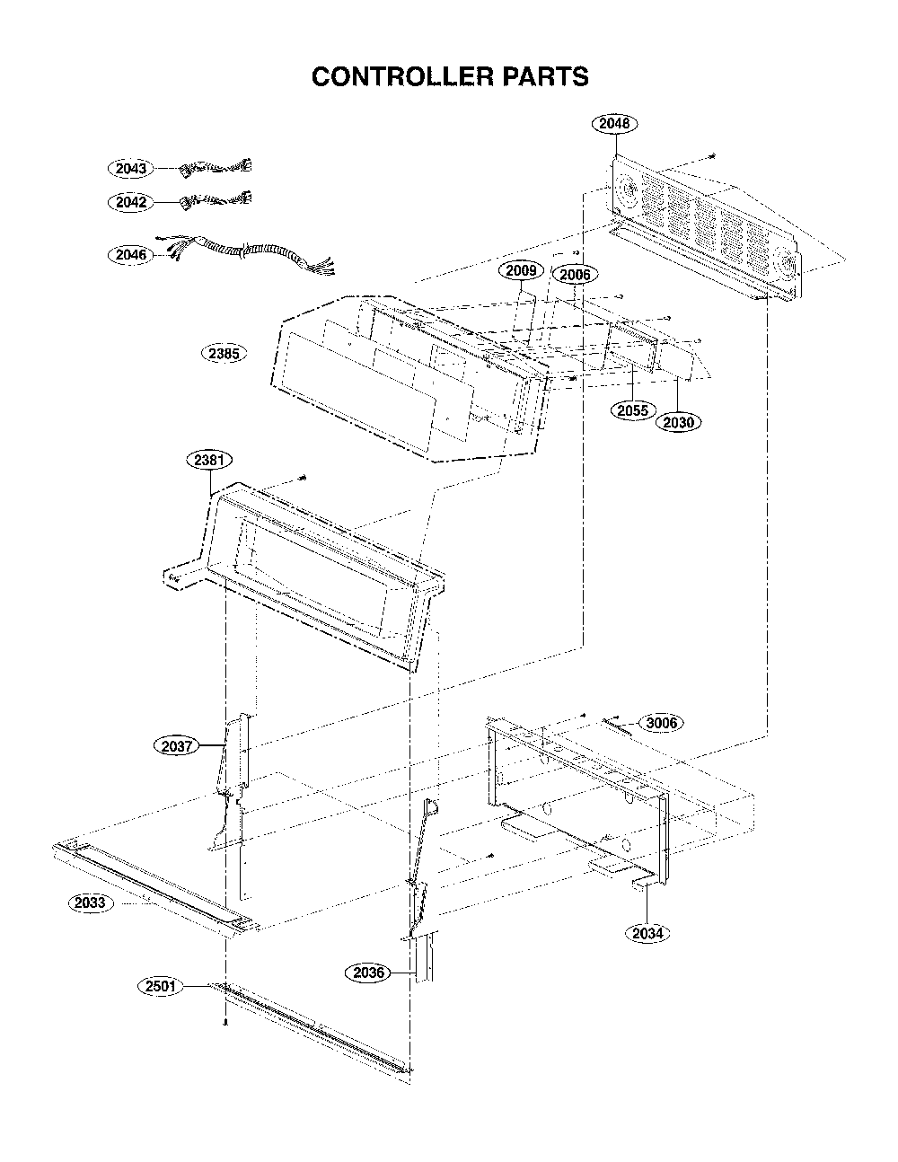 Contoller Assembly Parts Diagram and Parts List for 72176033610  Kenmore Range