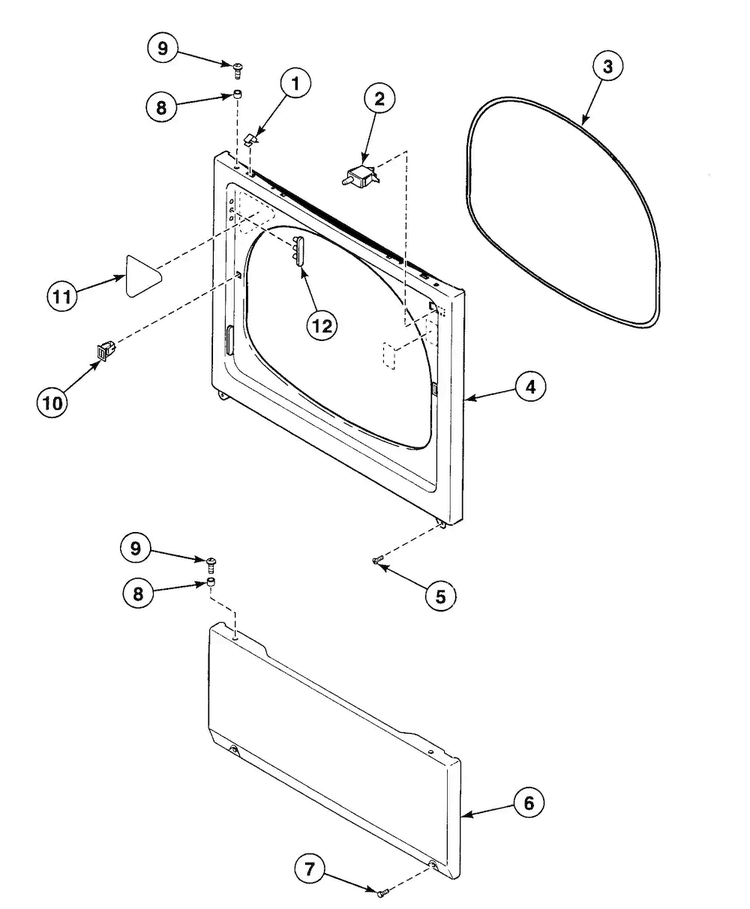 Front Panel Diagram and Parts List for SDG109WF  Speed Queen Dryer