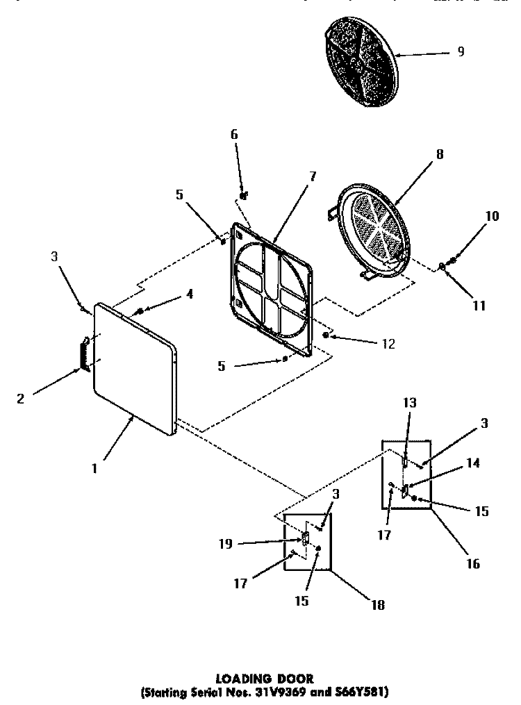 LOADING DOOR Diagram and Parts List for FG3331  Speed Queen Dryer