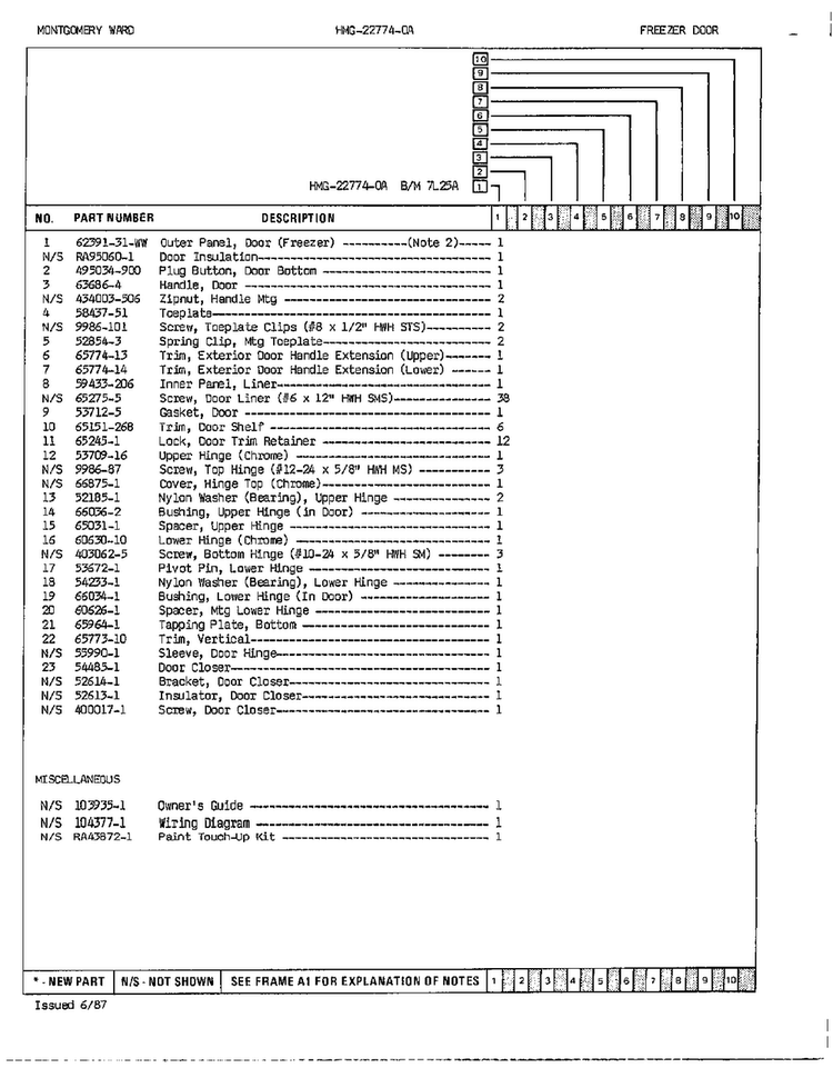 Freezer Door/misc Page 2 Diagram and Parts List for 22774A  Admiral Refrigerator