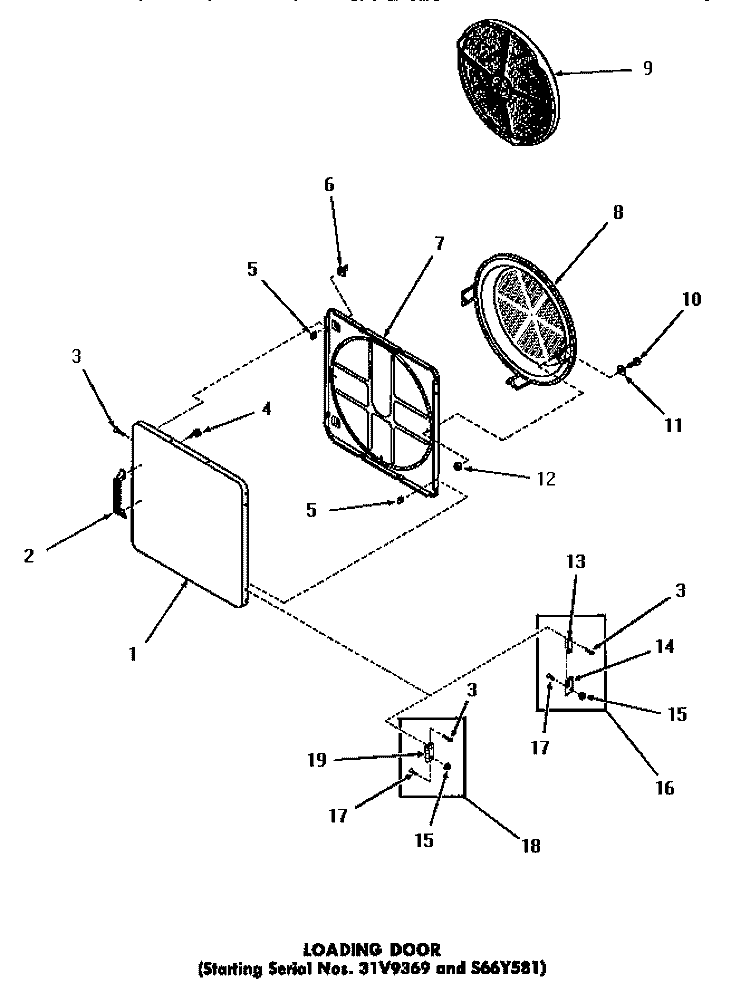 LOADING DOOR Diagram and Parts List for DG9031  Speed Queen Dryer