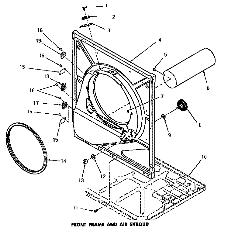 FRONT FRAME & AIR SHROUD Diagram and Parts List for DG9031  Speed Queen Dryer