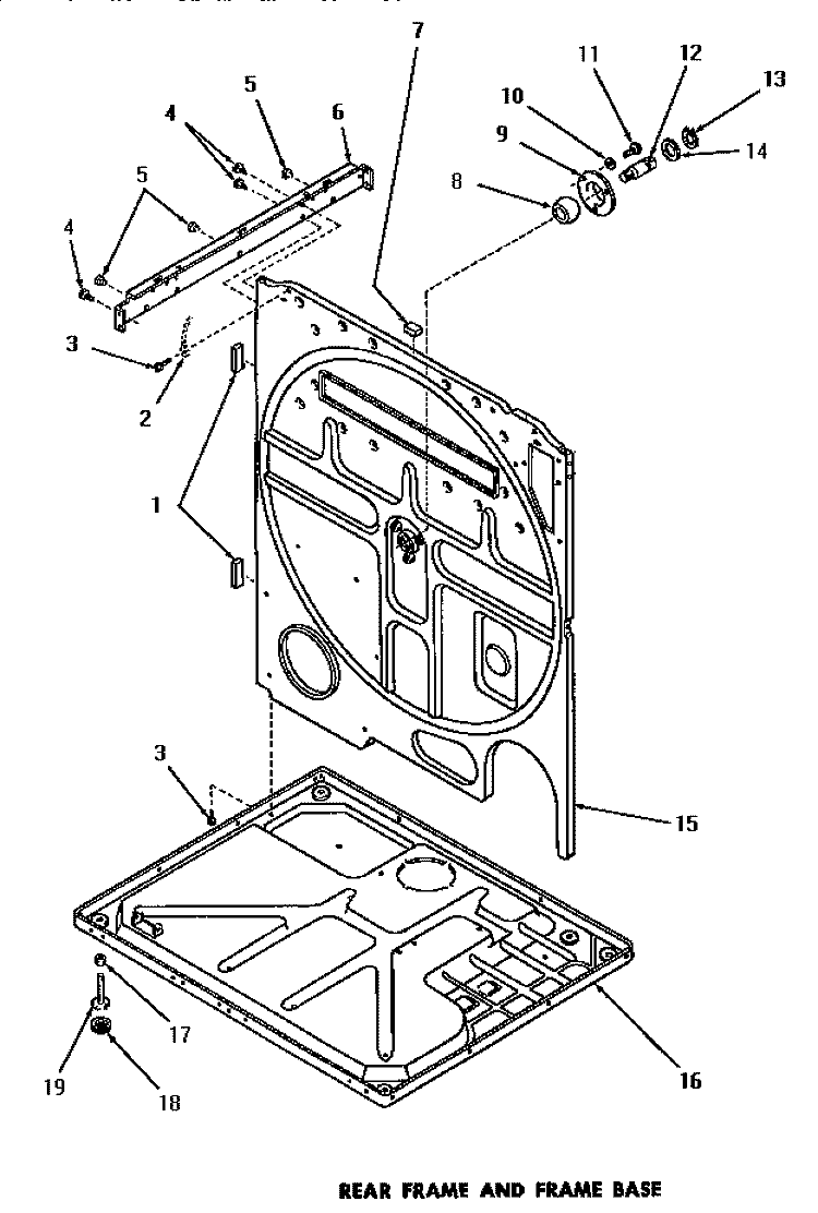 REAR FRAME & FRAME BASE Diagram and Parts List for DG9031  Speed Queen Dryer