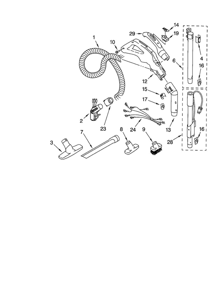 Hose And Attachment Diagram and Parts List for 11621612001  Kenmore Canister Vacuum
