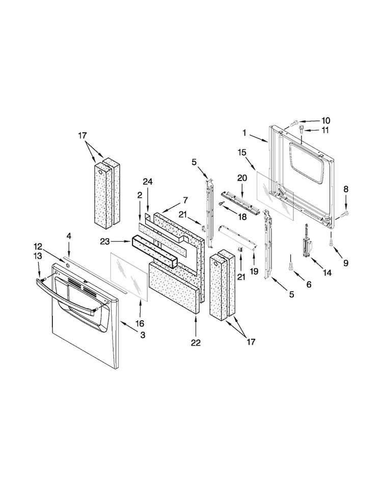 Oven Door Parts Diagram and Parts List for AGG222VDW2  Amana Range
