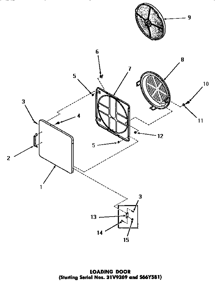 LOADING DOOR Diagram and Parts List for DE1020  Speed Queen Dryer