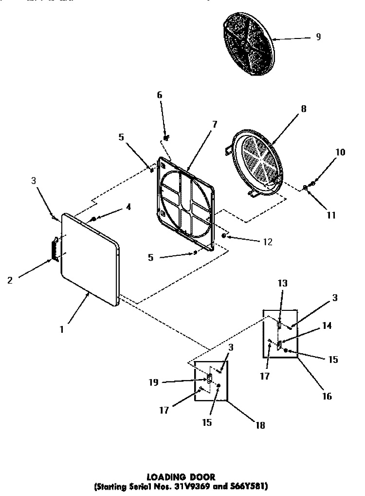 LOADING DOOR Diagram and Parts List for DG1030  Speed Queen Dryer