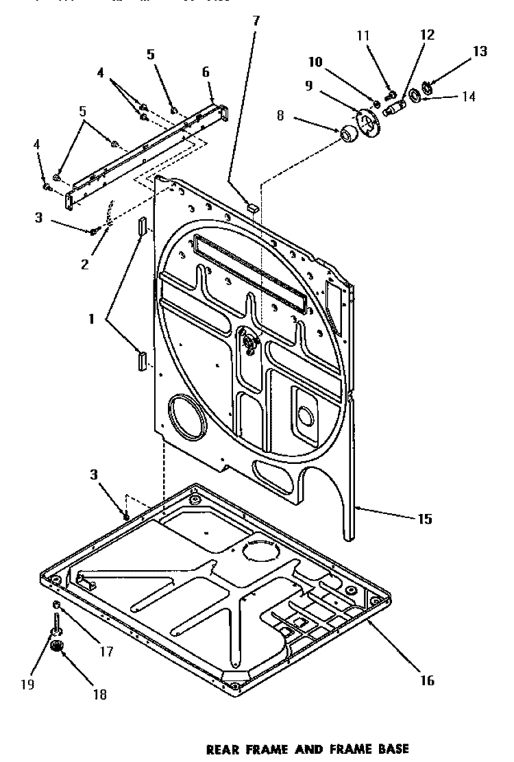 REAR FRAME AND FRAME BASE Diagram and Parts List for DG1030  Speed Queen Dryer