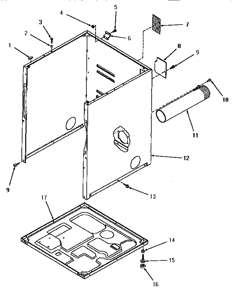 CABINET, EXHAUST DUCT & BASE Diagram and Parts List for HG9280  Speed Queen Dryer