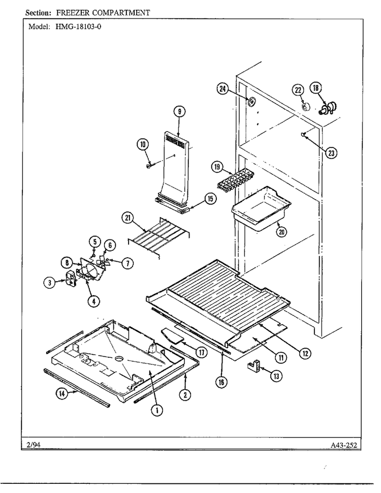 Freezer Compartment Diagram and Parts List for 18103-0  Admiral Refrigerator