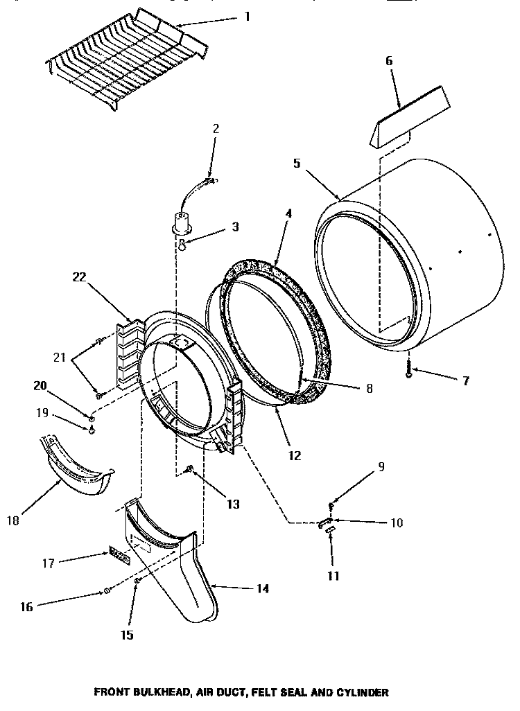 FR BLKHD, AIR DUCT, FELT SEAL & CYLINDER Diagram and Parts List for HG3009  Speed Queen Dryer