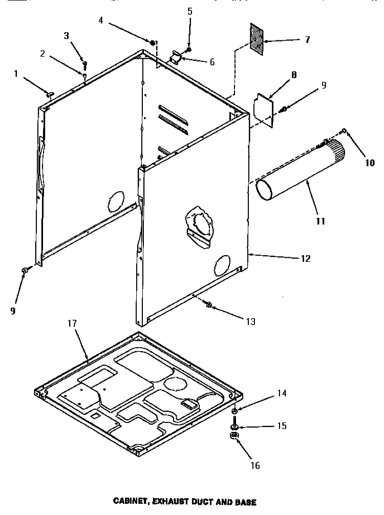 CABINET, EXHAUST DUCT & BASE Diagram and Parts List for HG3009  Speed Queen Dryer