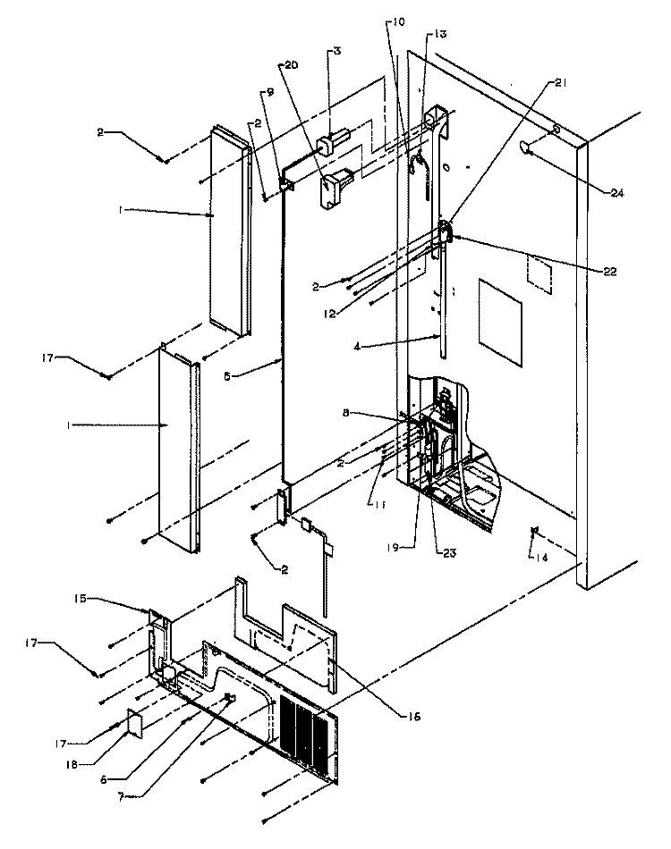 CABINET BACK Diagram and Parts List for TK21R3L P1189001W L Amana Refrigerator