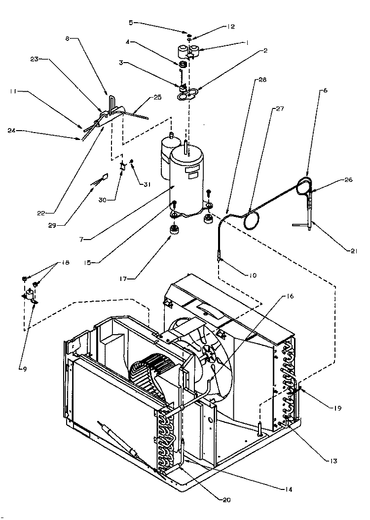COMPRESSOR AND TUBING Diagram and Parts List for 9C3HEV P1118129R Amana Air Conditioner