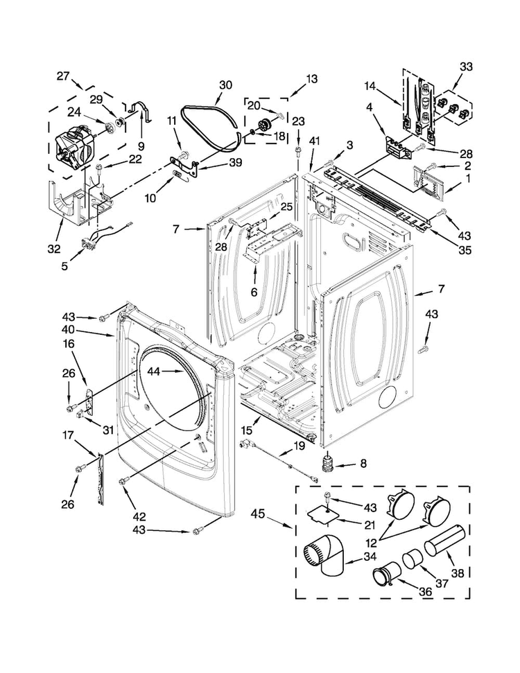 Cabinet Parts Diagram and Parts List for MED7000AW0  Maytag Dryer