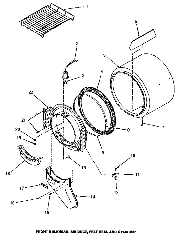 FR BLKHD, AIR DUCT, FELT SEAL & CYLINDER Diagram and Parts List for HE3060  Magic Chef Dryer