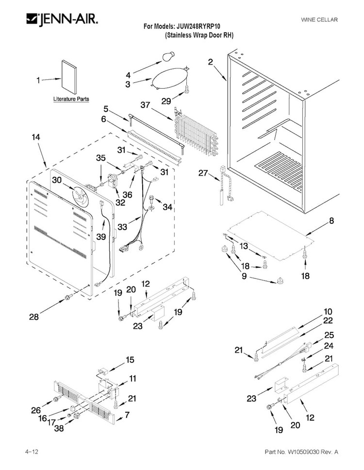 Cabinet Parts Diagram and Parts List for JUW248RYRP10  Jenn-Air Wine and Beverage Cooler