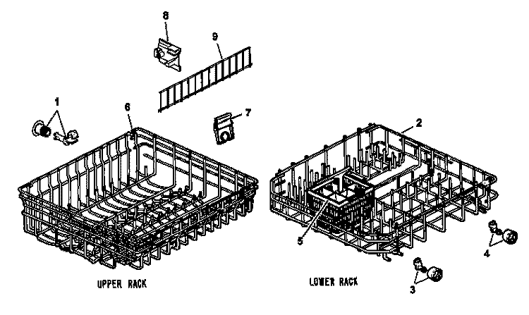UPPER / LOWER RACKS Diagram and Parts List for MDU500CBB P1188302W Maytag Dishwasher