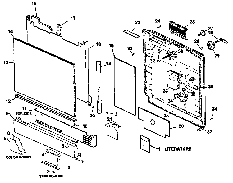 DOOR AND DOOR TRIM Diagram and Parts List for ADU7500CBB P1188306W Amana Dishwasher