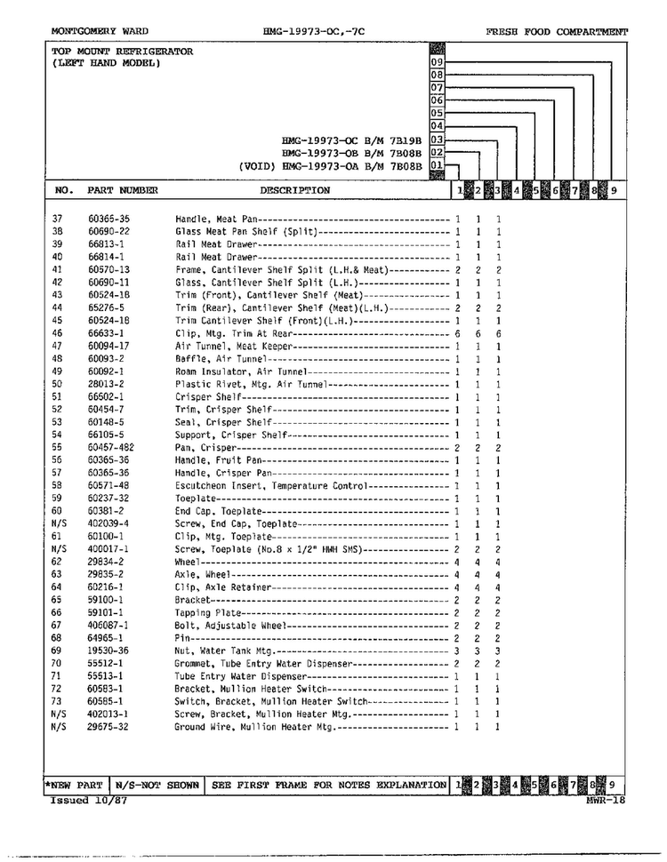 Fresh Food Compartment Page 3 Diagram and Parts List for 19973C  Admiral Refrigerator