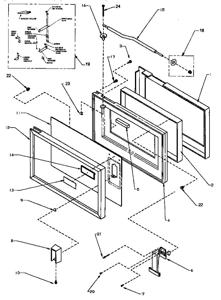 DOOR ASSY Diagram and Parts List for RC21DQ P1104111M Amana Microwave
