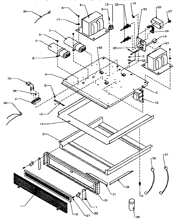CHASSIS ASSY AND ELECTRICAL COMPONENTS Diagram and Parts List for RC21DQ P1104111M Amana Microwave