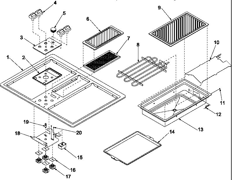 Main Top Diagram and Parts List for AKED3060SS-P1131757NSS  Amana Cooktop