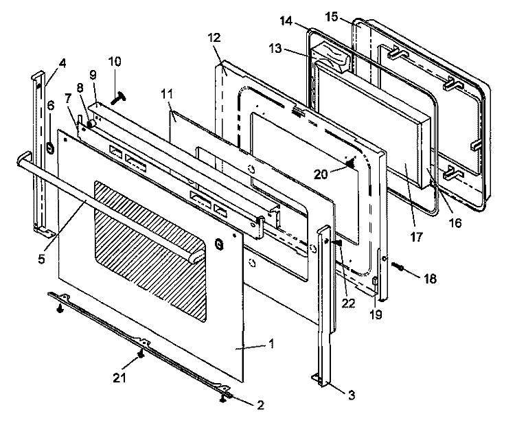 OVEN DOOR ASSY Diagram and Parts List for ARH667E P1142632N Amana Range