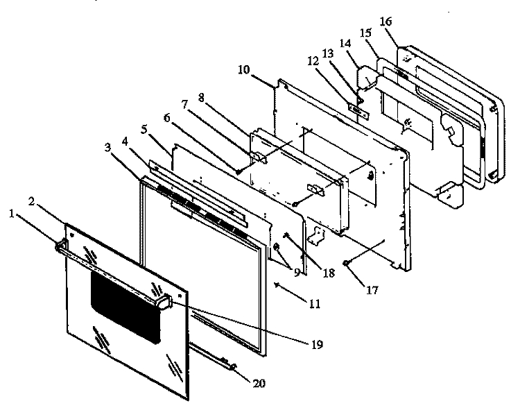 OVEN DOOR Diagram and Parts List for AOR27DE P1172501S Amana Microwave