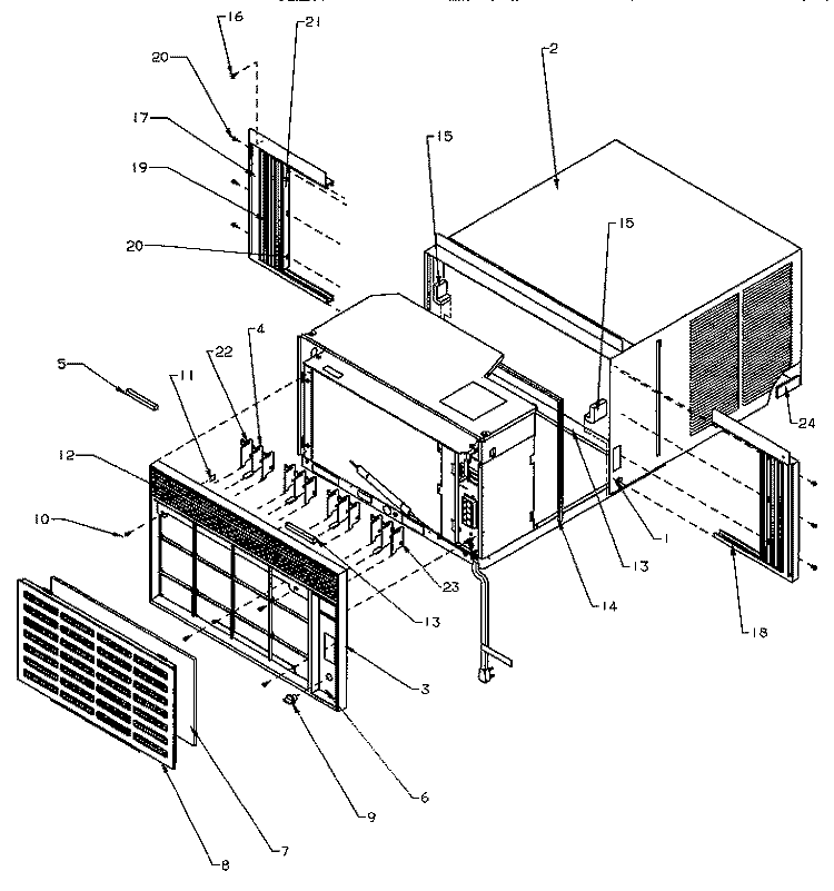 FRONT & OUTER CASE ASSY Diagram and Parts List for 18C3EW P1178002R Amana Air Conditioner