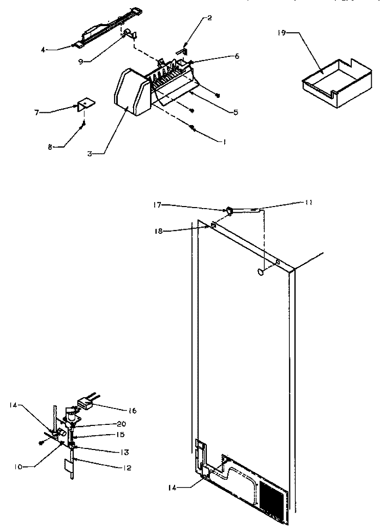 FACTORY INSTALLED ICE MAKER Diagram and Parts List for TSI18A3W P1182107W W Amana Refrigerator