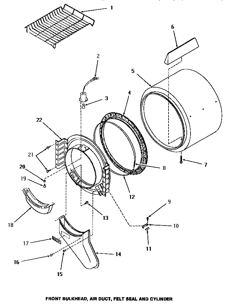 FR BLKHD, AIR DUCT, FELT SEAL & CYLINDER Diagram and Parts List for HG6494  Speed Queen Dryer