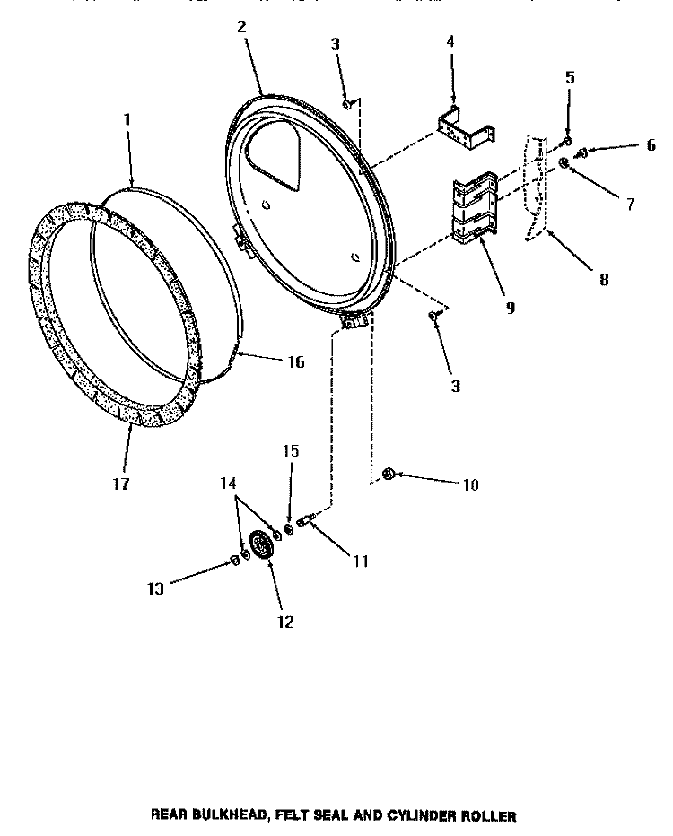 REAR BLKHD, FELT SEAL & CYLINDER ROLLER Diagram and Parts List for HG6494  Speed Queen Dryer