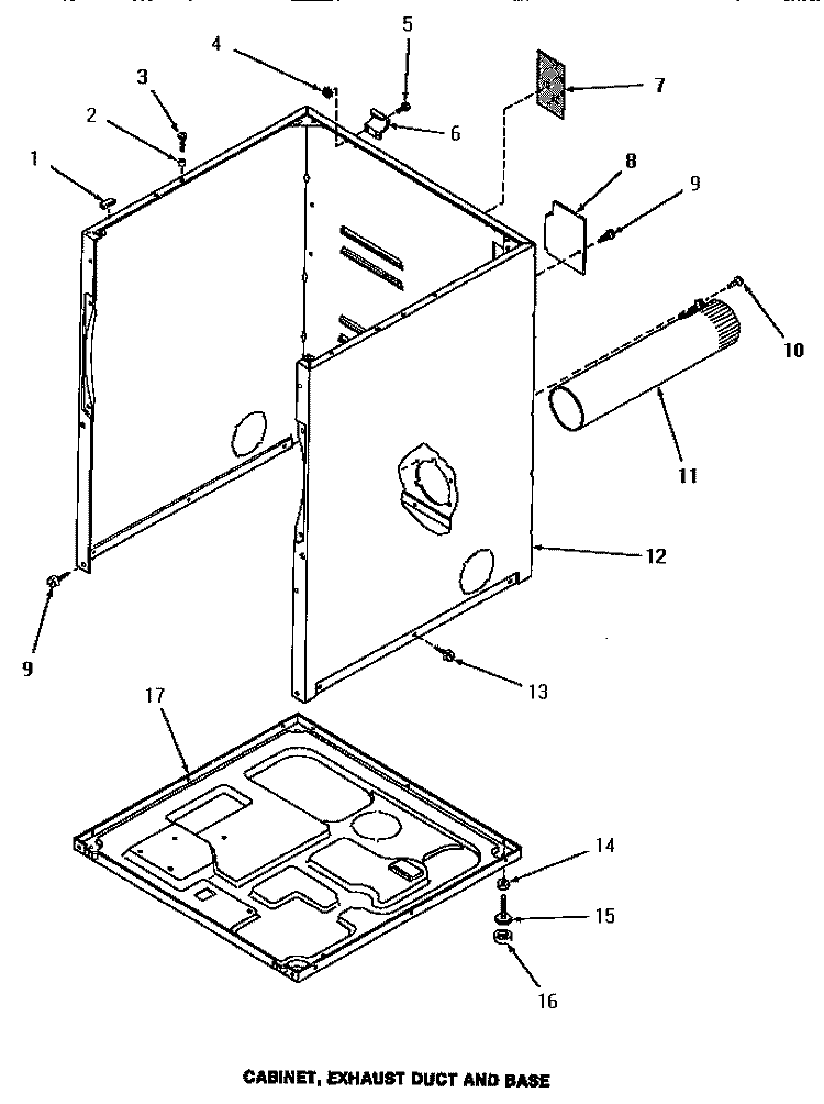 CABINET, EXHAUST DUCT & BASE Diagram and Parts List for HG6494  Speed Queen Dryer