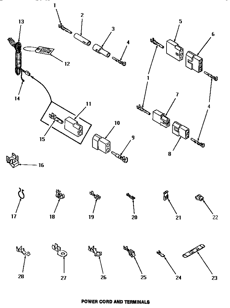 POWER CORD & TERMINALS Diagram and Parts List for HG6494  Speed Queen Dryer