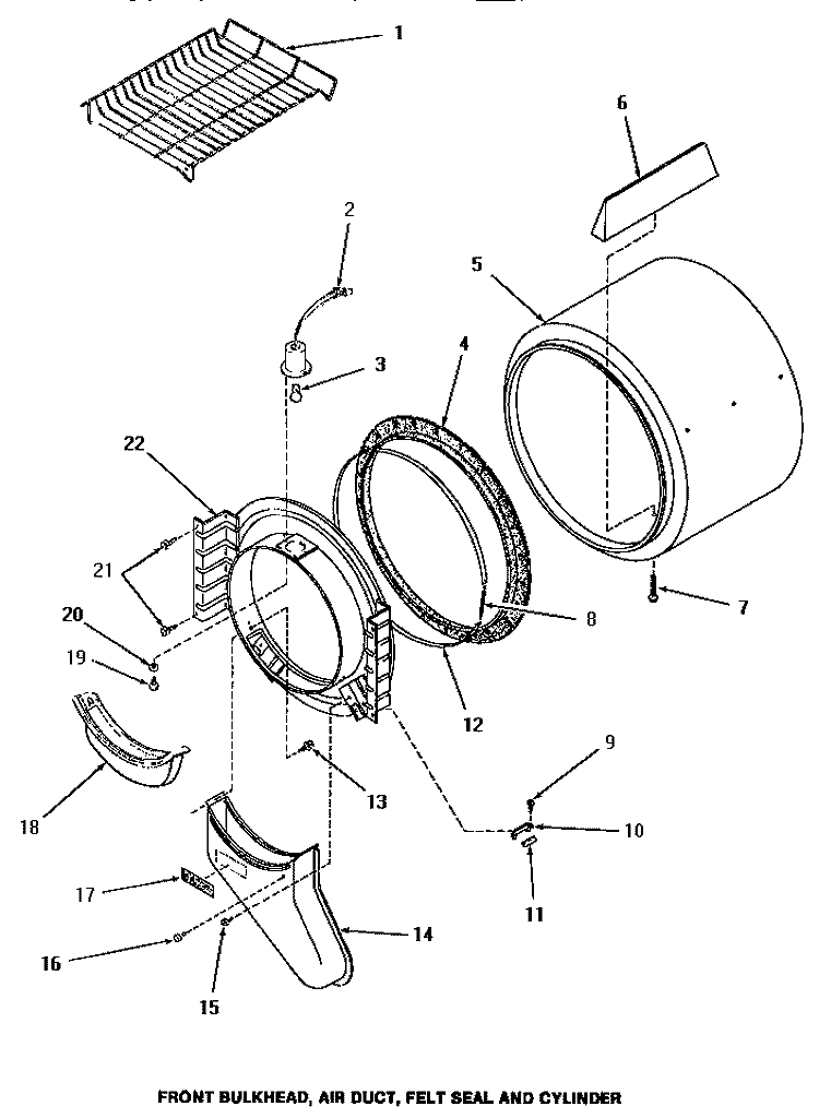 FR BLKHD, AIR DUCT, FELT SEAL & CYLINDER Diagram and Parts List for HG4080  Speed Queen Dryer