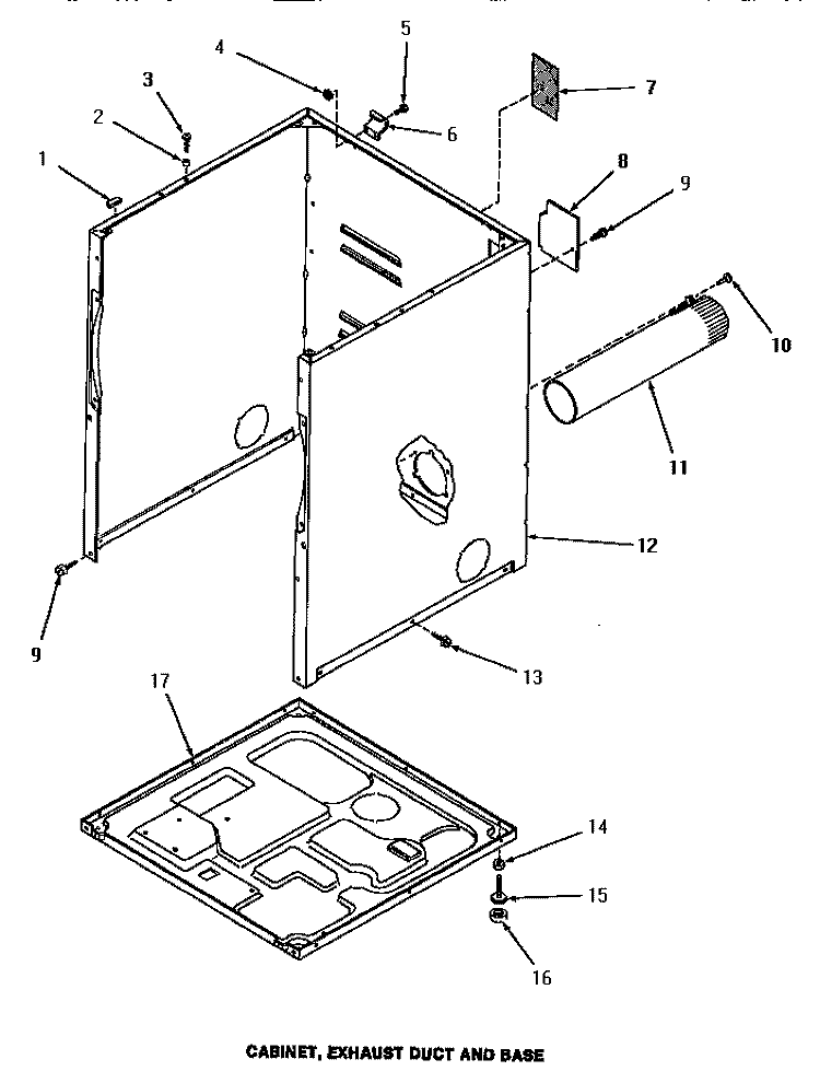 CABINET, EXHAUST DUCT & BASE Diagram and Parts List for HG4080  Speed Queen Dryer