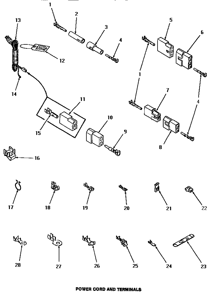 POWER CORD & TERMINALS Diagram and Parts List for HG4080  Speed Queen Dryer