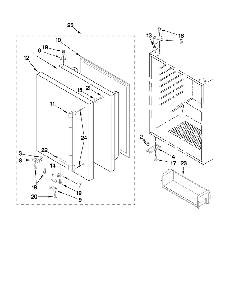 Door Parts Diagram and Parts List for JUR248LYEP00  Jenn-Air Refrigerator
